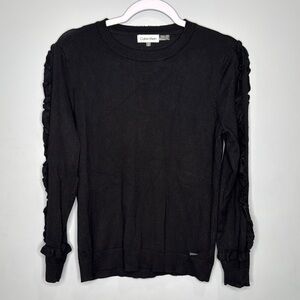 Calvin Klein Black Ruffle Sleeve Top Sz M